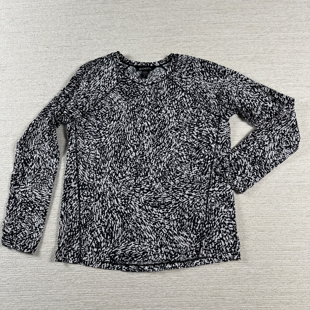 Athleta Abstract Print Running Top Black White Long Sleeve Workout Athletic S